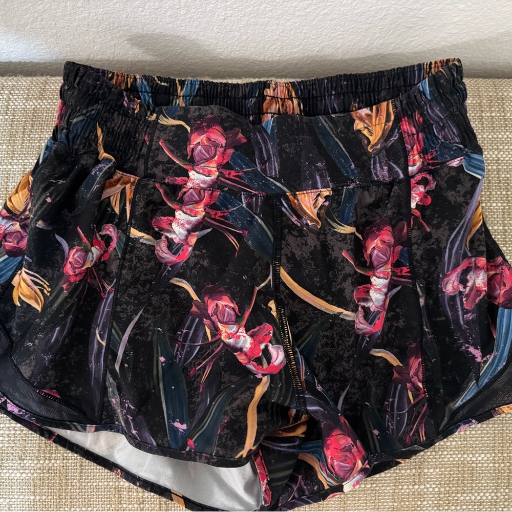 Lululemon hotty hot high rise 3” size 8. Floral Black Athletic Shorts